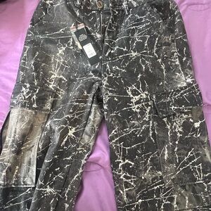 Fashion Nova Black and White Patterned Cargo Pants